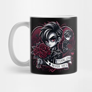 Gothic Heartbeat: 'Eternal Love Never Dies' Emblem Mug